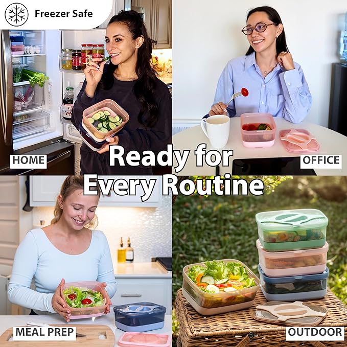 Bento Lunch Box Pack of 4 Leakproof Salad and Meal Prep 3 Cups 25.5oz Container Twistlock Lid Reusable Portable, Microwave and Dishwasher Safe BPA-Free For Work