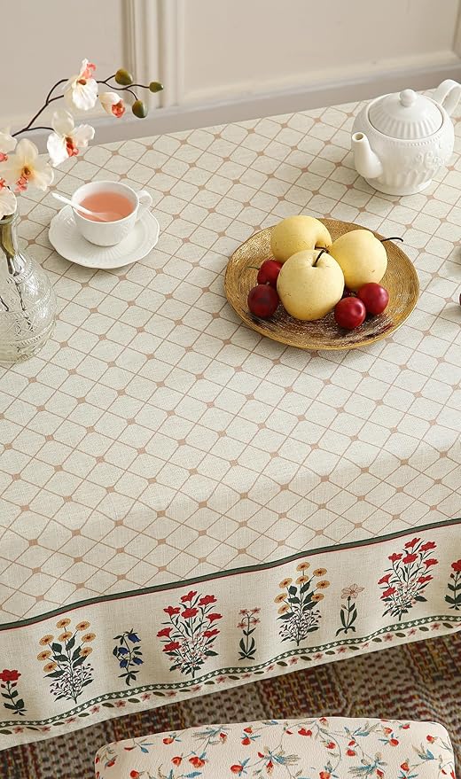 ISAENNE Designer Vintage Linen Floral Tablecloth Rectangular,Fall Colorful Modern Table Cloth,Anti-Wrinkle Decor Tablecloths for Dining Thanksgiving Kitchen Christmas,55"*87"-Bertina E