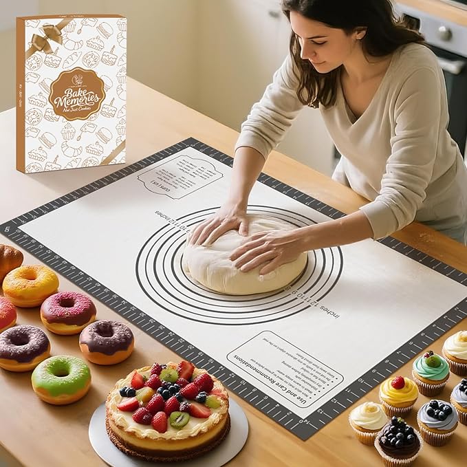 Silicone Baking Mat with Measurement, Non Stick Siliocne Pastrty Mat for Dough Rolling, Making Cookies, Macarons, Bread, Cake and Candy