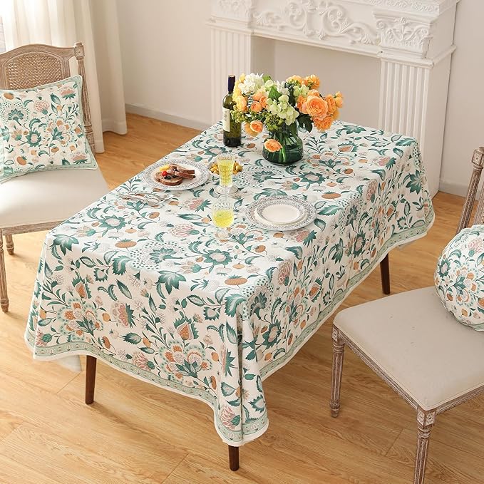 patdrea Designer Green Square Table Cloth,Vintage Italian Floral Durable Tablecloth,Country Linen Wrinkle Free Cover for Kitchen Dining,Christmas,Thanksgiving,Tea Party,67"x67"-Tree Life
