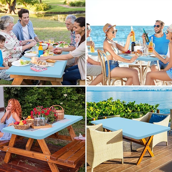 homing Rectangle Table Cloth Cover, Waterproof Polyester Elastic Fitted Tablecloth, Fits for 8 Foot Folding Tables, Washable Table Protector for Picnic, Camping, Outdoor (Light Blue, 30" x 96")