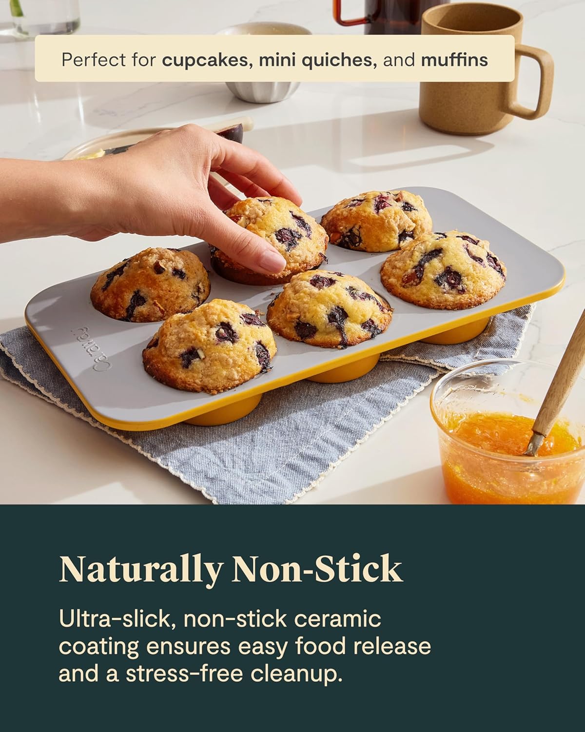 Caraway Nonstick Ceramic 6 Cup Muffin Pan Duo – Non-Toxic, PTFE & PFOA Free – Oven Safe – Aluminized Steel Core – Small Muffin Pan for Baking Cupcakes, Muffins & More - Sage