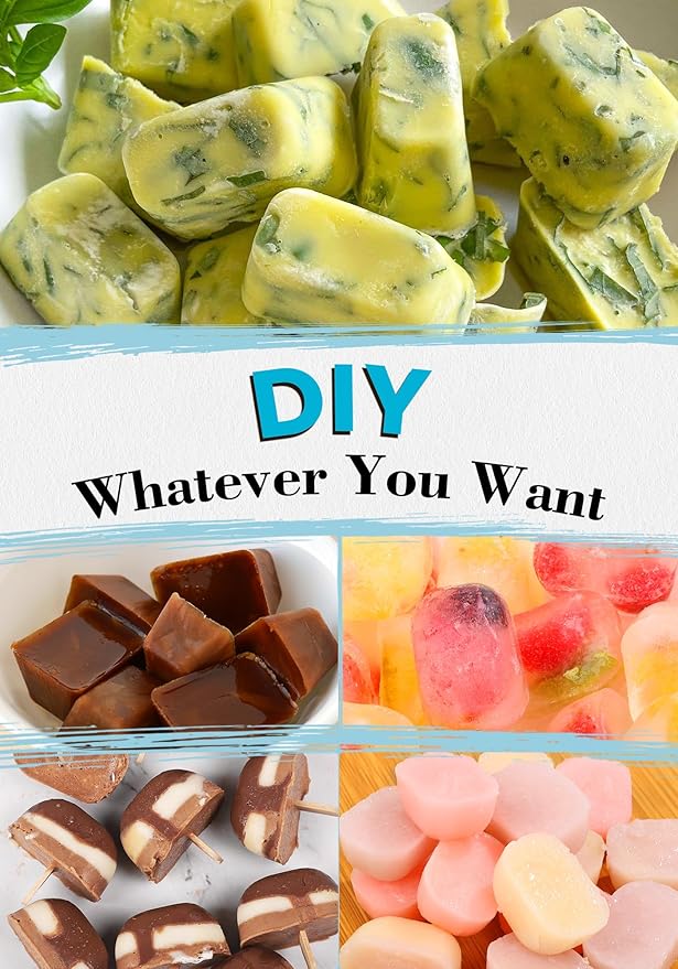 DOQAUS Ice Cube Tray with Lid and Bin - 4 Pack Ice Bucket Kits, Stackable Silicone Ice Trays for Freezer, Easy Pop Out, BPA Free for Cocktail, Coffee, Soup, Food, RV, Kitchen