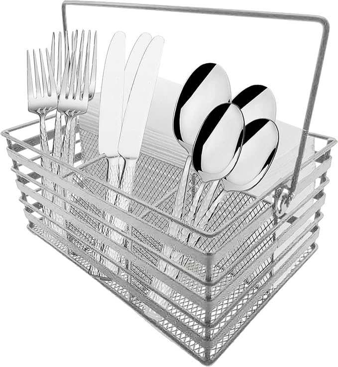 Stainless Steel Utensil Basket,Dishwasher , Flatware Basket, Kitchen, Countertop, Office, Camping, Outdoors, and Restaurants, 4-Compartment, Silver