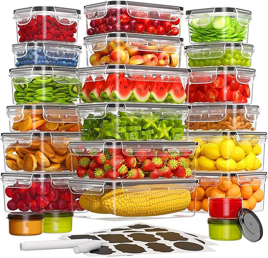 44 PCS Food Storage Containers with Lids Airtight (22 Containers & 22 Lids), Leak proof Meal Prep Container Set for Kitchen Storage, BPA-free, PVC-free Plastic, Microwave/Dishwasher Safe, Labels & Pen