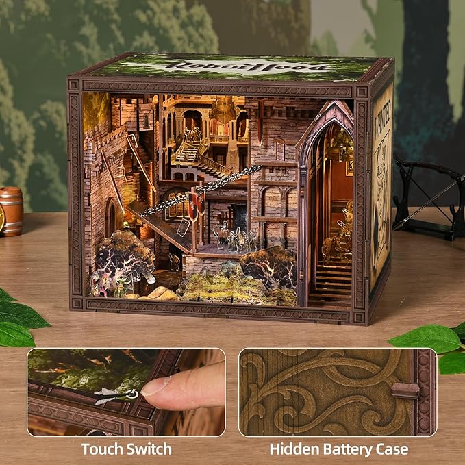 CCCDF Book Nook Kit, DIY Miniature House Dollhouse Kit for Adults and Teens, Booknook Bookshelf Decor with LED Light, Gifts for Family and Friends (Robin Hood - The Castle's Escape)
