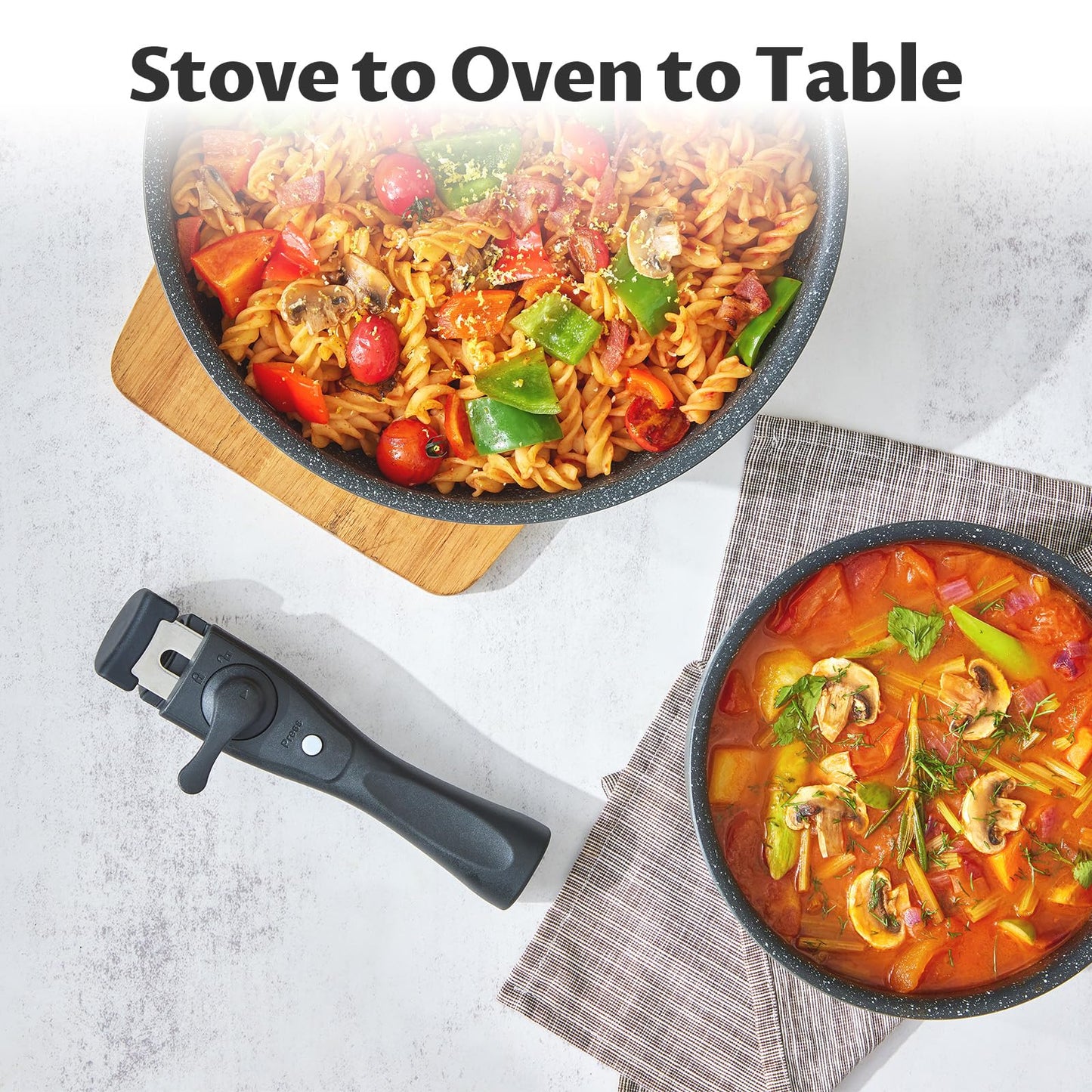 BEZIA Induction Cookware Set 10 Pieces, Nonstick Pots and Pans Set with Removable Handles, for All Hobs, Stackable Design, Dishwasher/Oven Safe, PFAS Free