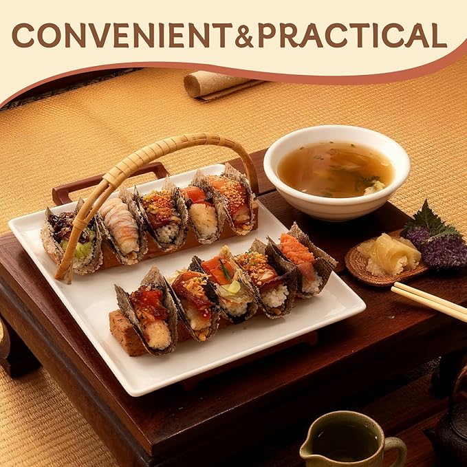 Wooden Taco Holder Stand for Sushi Hand Roll, Temaki & Sushi Roll – 1/2/3/5 Slot Sushi Display Tray, Natural Wood Serving Platter (2 pcs per Pack) (1 Slot (2 pcs))