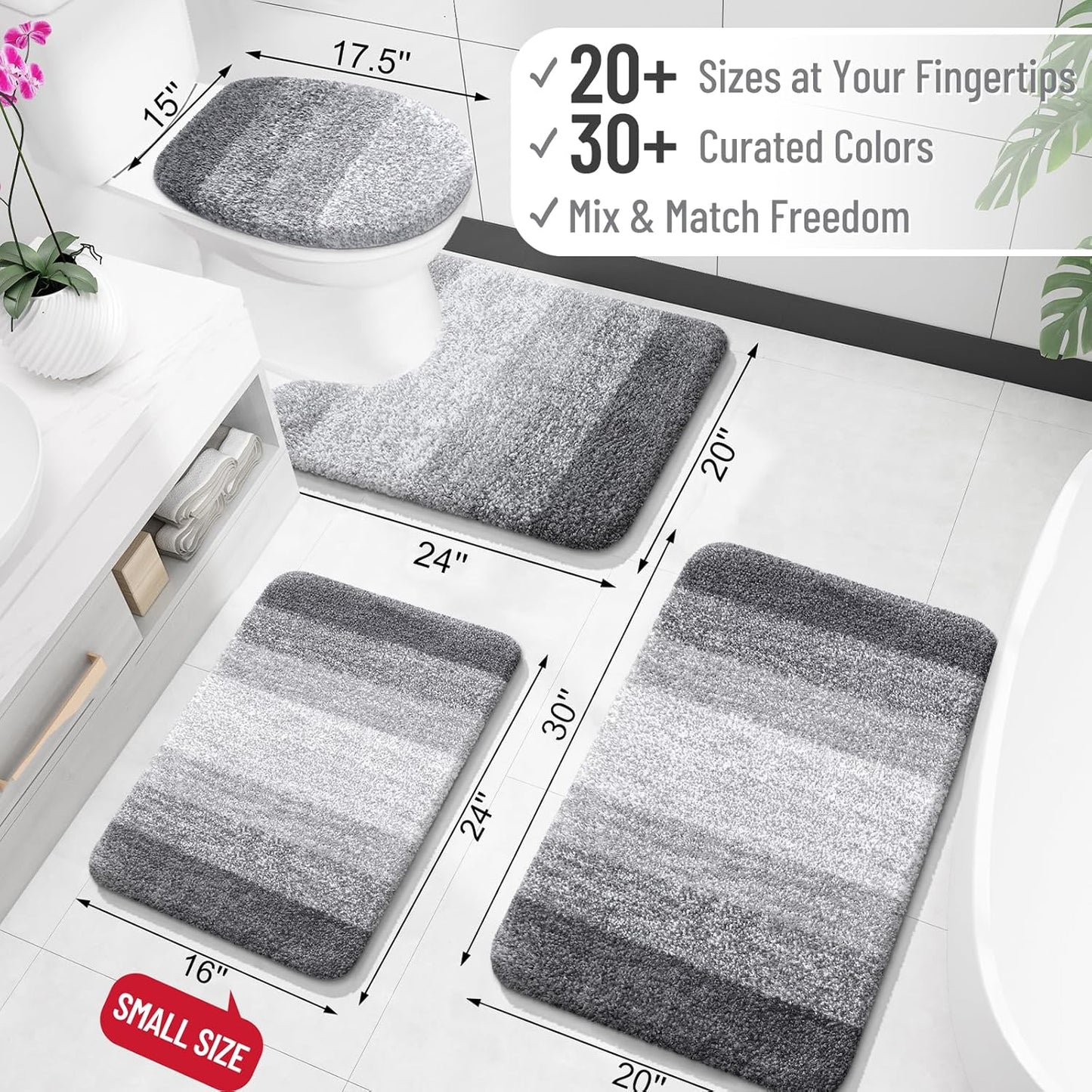 OLANLY Bathroom Runner Rugs 59x17, Extra Soft Absorbent Microfiber Bath Rugs, Rubber Backing, Quick Dry, Machine Washable Bath Mats for Bathroom Floor, Tub and Shower, Home Decor Accessories, Grey