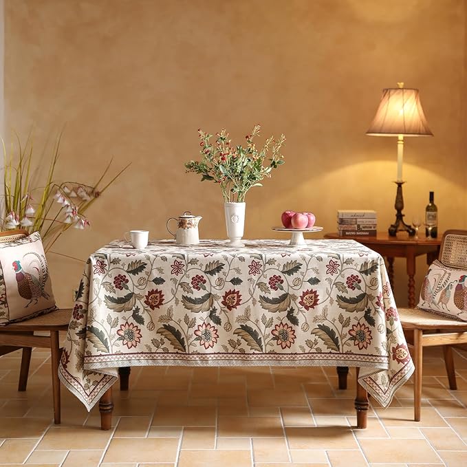 ISAENNE Designer Provence Floral Square Tablecloth,Linen Colorful Washable Indoor Table Cloth,Durable Home Decor Tablecloths for Dining Thanksgiving Kitchen Christmas,67"*67"-Ratina