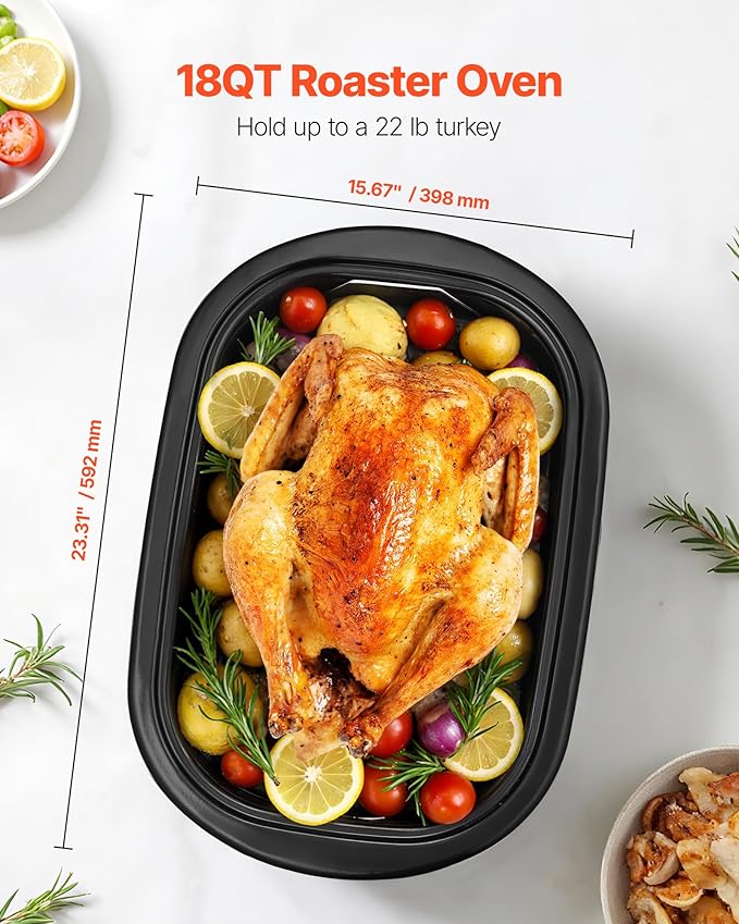 VEVOR Roaster Oven, 18QT Fast-Cooking Turkey Roaster, 150-450℉ Adjustable Temperature Turkey Oven with Self-Basting Lid, Removable Pan and Rack, Defrost & Warm Function, Electric Roasting Pan for Home
