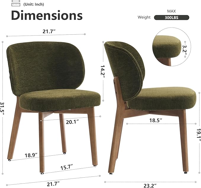 YOUNIKE Olive Green Dining Chairs Set of 6 Mid Century Modern Kitchen Chair with Back Boucle Fabric Upholstered Armless Accent Chair 20" Wide Padded Seat with Wooden Legs for Living Room Bedroom