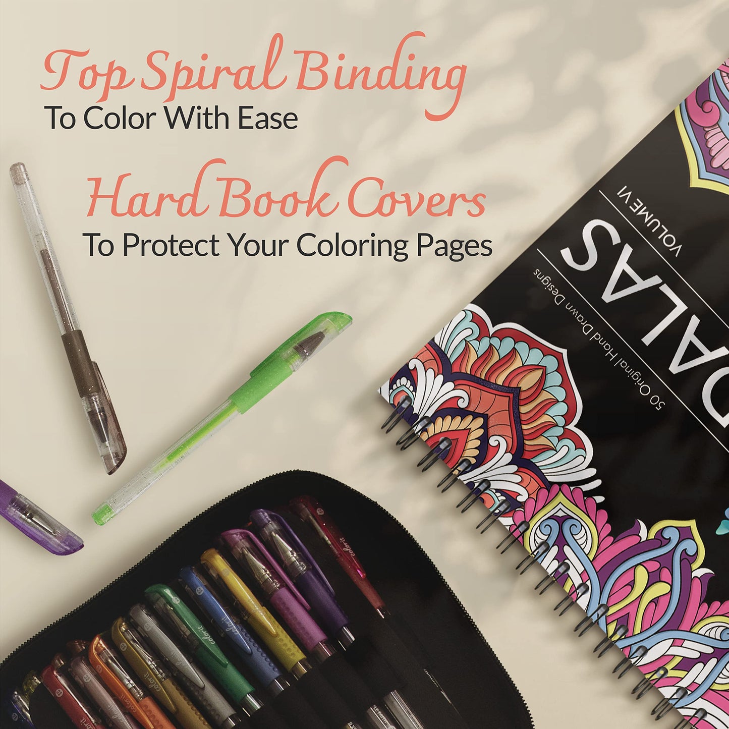 ColorIt Mandalas Volume VI Spiral Bound Adult Coloring Book with 50 Mandala Patterns for Relaxation and Stress Relief - Includes Perforated Pages, Thick Paper, Hardback Covers, and Blotter Page