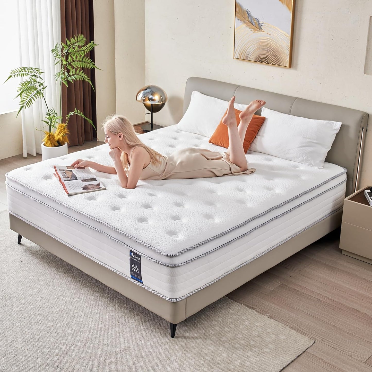 Full Size Mattress, 12 Inch Hybrid Mattress in a Box, Memory Foam and Individual Pocket Springs, Fiberglass Free, Soft and Breathable, Medium Firm Feel