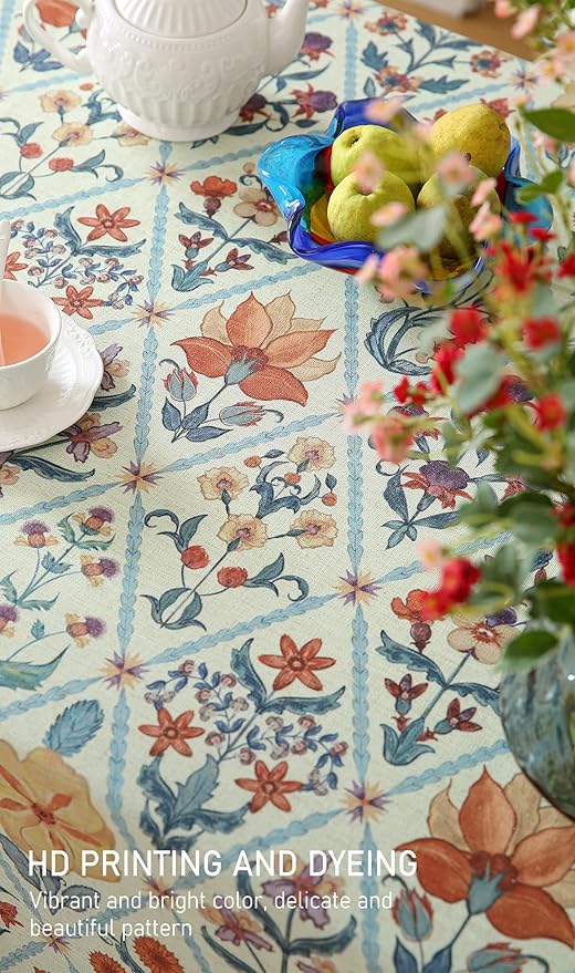 ISAENNE Designer Linen Elegant Small Rectangular Tablecloth,Colorful Floral Bohemian Table Cloth,Wrinkle Resistant Decor Tablecloths for Dining Thanksgiving Kitchen,55"*71"-Floralsea A