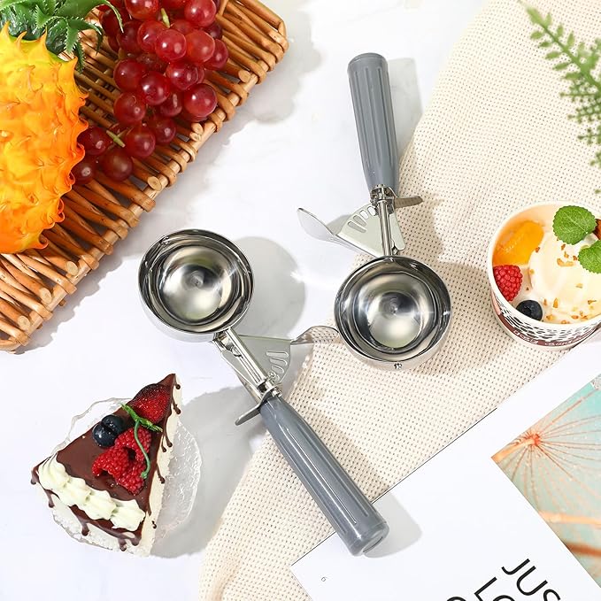 Reallnaive 8 Pcs Release Cookie Scoops Ice Cream Scooper with Trigger Release Portion Scoop Stainless Steel for Portion Control, Baking Food, Cookie Dough (4 oz,Gray)