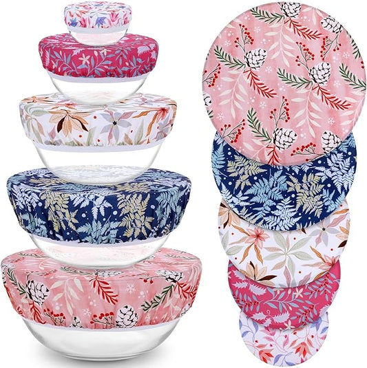 5-Size Reusable Beeswax Bowl Covers for Bread Proofing, Cotton Cloth Flexible Beeswax Wraps for Food Storage (Pinecones)