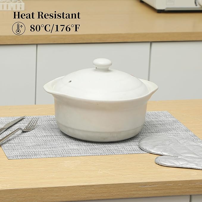 Leetaltree Linen Grey Placemats Set of 8 - Heat Resistant Non-Slip Place mats for Dining Table, Washable Durable PVC Vinyl Woven Table Mats（Linen Grey, 8）