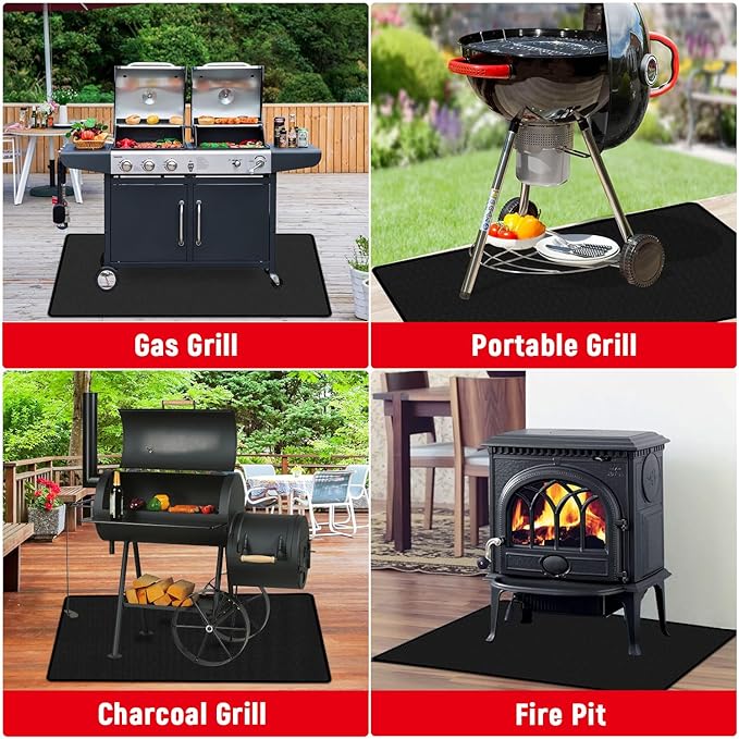 75 x 40 inch Under Grill Mats for Outdoor Grill, Double-Sided Fireproof, Oil and Waterproof Protective Mat for Grass and Deck, Outerdoor BBQ Fire Pit Fireplace Mat