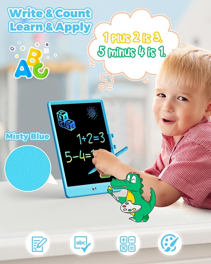 KOKODI 10 Inch LCD Writing Tablet with Anti-Lost Stylus, Erasable Doodle Board Colorful Toddler Drawing Pad, Car Travel School Games Toys for 3 4 5 6 7 8 Kids, Birthday Gift for Girls Boys Adults Blue