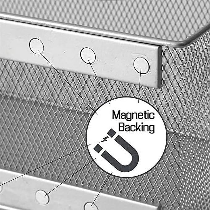 Ybmhome Wire Mesh Magnetic Storage Basket, Trash Caddy, Container, Desk Tray, Office Supply Organizer Silver for Refrigerator/Microwave Oven or Magnetic Surface in Kitchen or Office (4, Large (White))