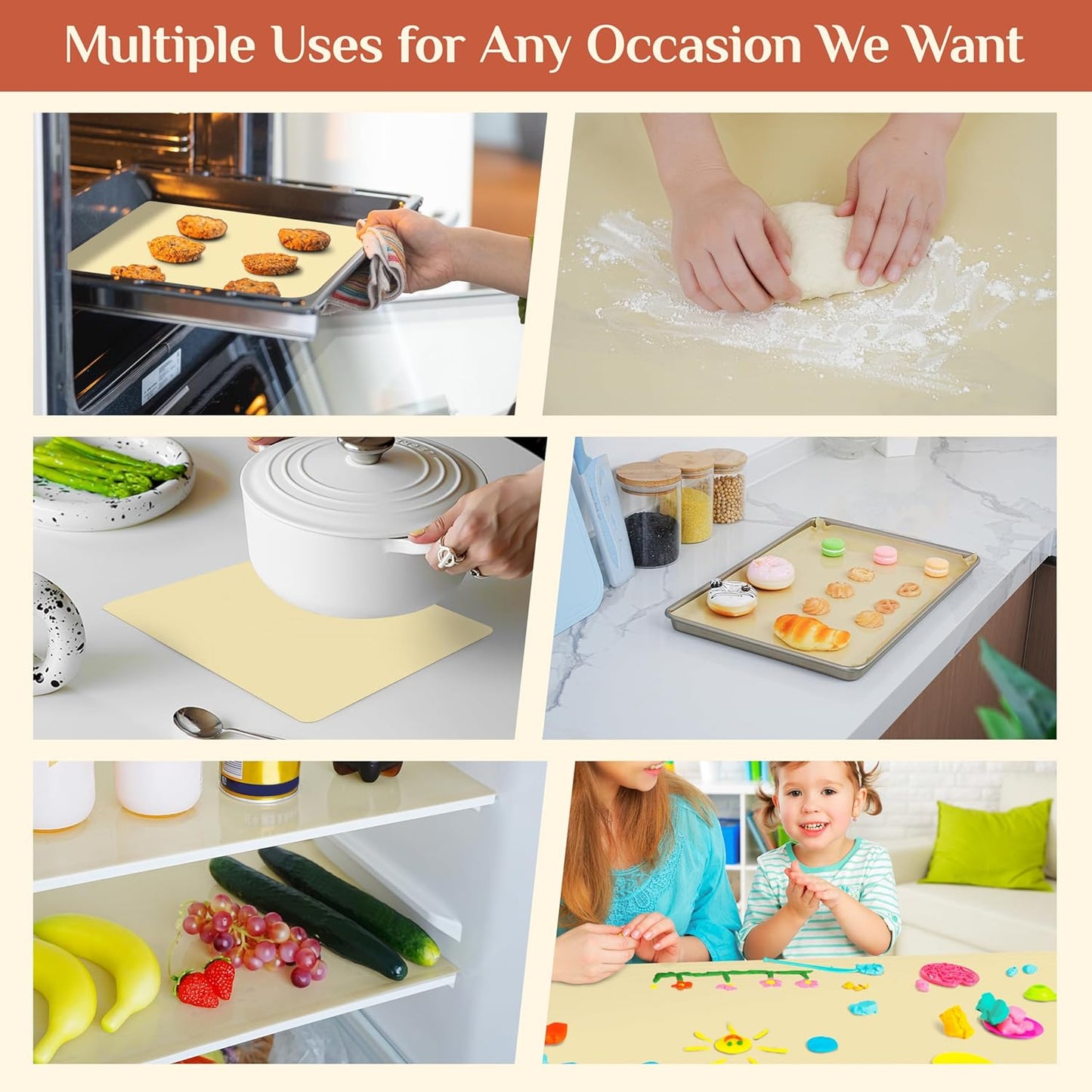 Silicone Baking Mat, 16 IN x 10 FT Free Cutting Baking Sheet,Non-Stick Reusable Dough & Pastry Mat,Non-Slip Silicone Mat Roll for Air Fryer Liner,Freeze Dryer,Oven Baking Pan,Kitchen Counter