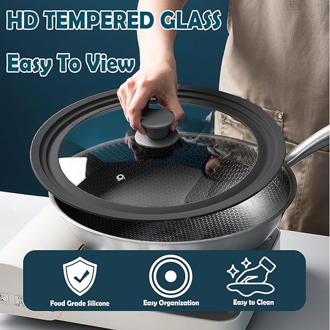 Universal Lid for Pots Pans and Skillets, 9.5&10.5&11.5 inch, Diameter Cookware, Silicone Replacement Pan Lid Pot Lids for Frying Pans, Cast Iron,Tempered Glass Lid