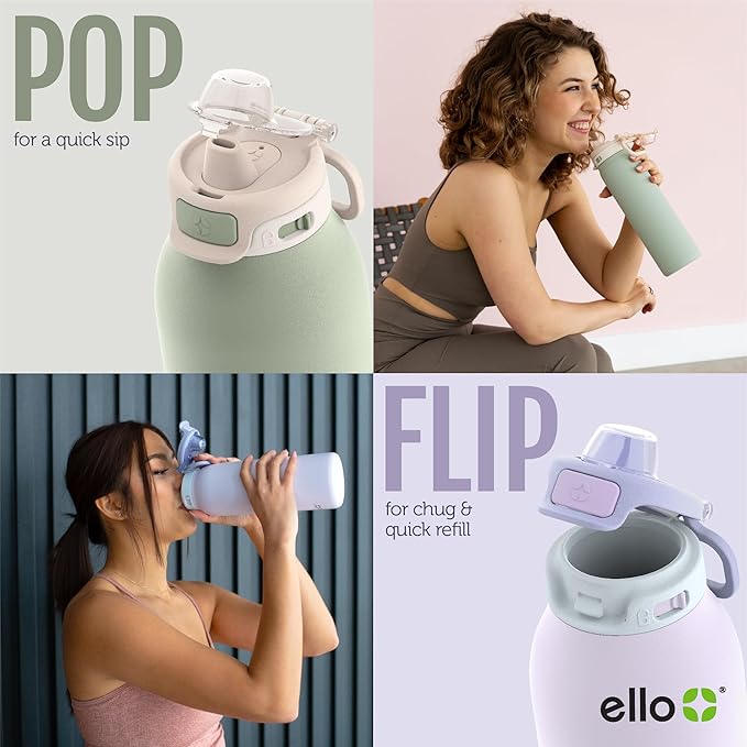 Ello Pop & Fill 22oz Stainless Steel Water Bottle with Quick Fill Technology, Double Walled and Vacuum Insulated Metal, Leak Proof Locking Lid, Sip and Chug, Reusable, BPA Free, Aurora (Pack of 6)