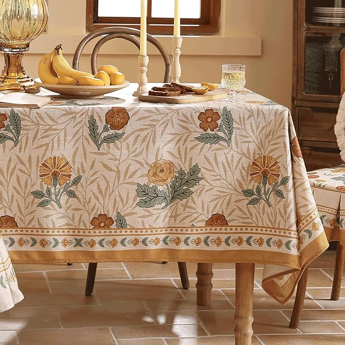 patdrea Designer Linen Tablecloth for Square Table,Vintage Durable Floral Pattern Table Cloth,Dacorative Cover for Kitchen Dining,Parties Christmas,Thanksgiving,Party,67"x67"-Cornflowers