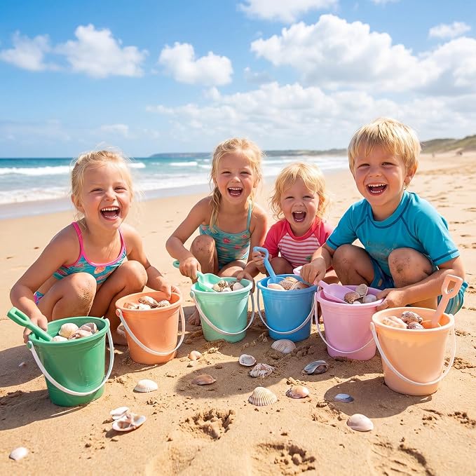 Lunmon 72 Pcs Beach Toys for Kids 24 Set Sand Buckets Shovels Bulk Pastel Beach Balls Inflatable Sand Toys for Girls Boys Toddlers Games Birthday Summer Pool Party Favor (Morandi, Vivid)