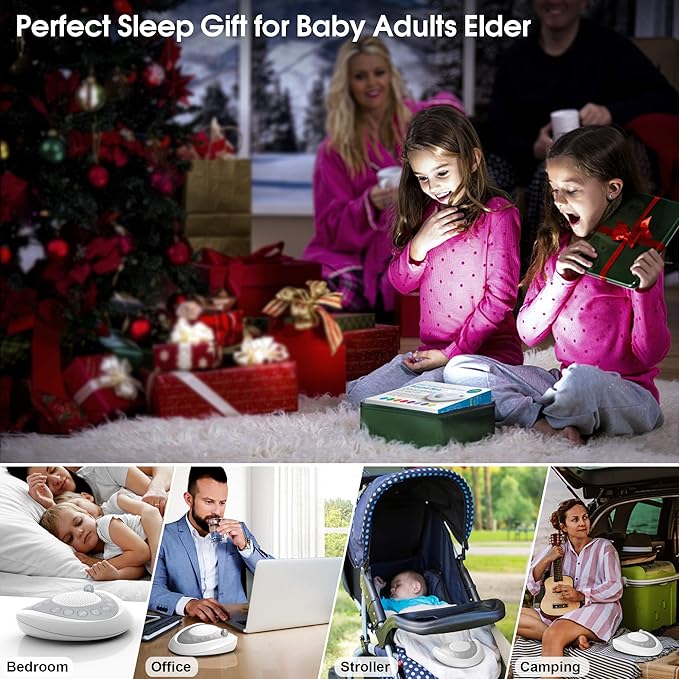 White Noise Sound Machine for Sleeping Baby Kid Adult Office Privacy with 24 Soothing Sounds, Portable Sleep Machine White Noise Fan Natural Sound, Battery & Plug, Timer, 2 USB Charger, Headphone Jack