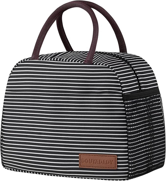 douyadady Lunch Bag Women/Men Lunch Box Women/Men (white&black stripe)