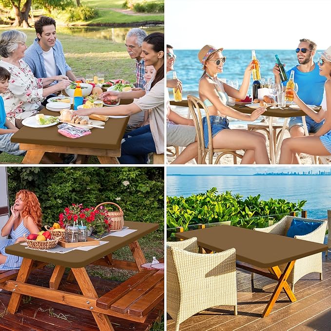 homing Rectangle Table Cloth Cover, Waterproof Polyester Elastic Fitted Tablecloth, Fits for 6 Foot Folding Tables, Washable Table Protector for Picnic, Camping, Outdoor (Brown, 30" x 72")