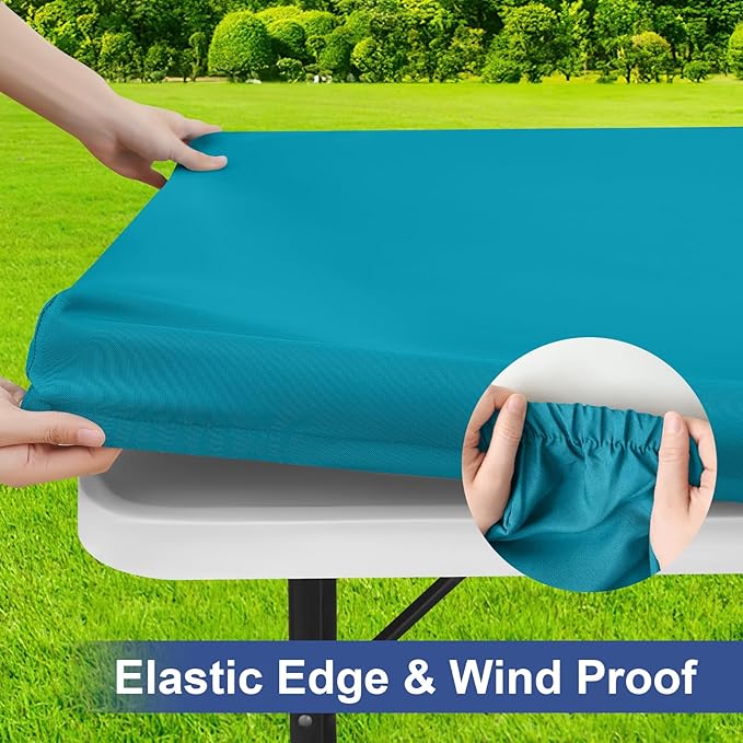 homing Rectangle Table Cloth Cover, Waterproof Polyester Elastic Fitted Tablecloth, Fits for 4 Foot Folding Tables, Washable Table Protector for Picnic, Camping, Outdoor (Teal, 30" x 48")