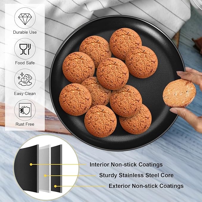 P&P CHEF Pizza Pan Set of 2, Stainless Steel Pizza Tray, Round Pizza Plate For Pie Cookie Pizza Cake, Non Toxic & Heavy Duty, Dishwasher Safe & Easy Clean, 12 Inch & Black