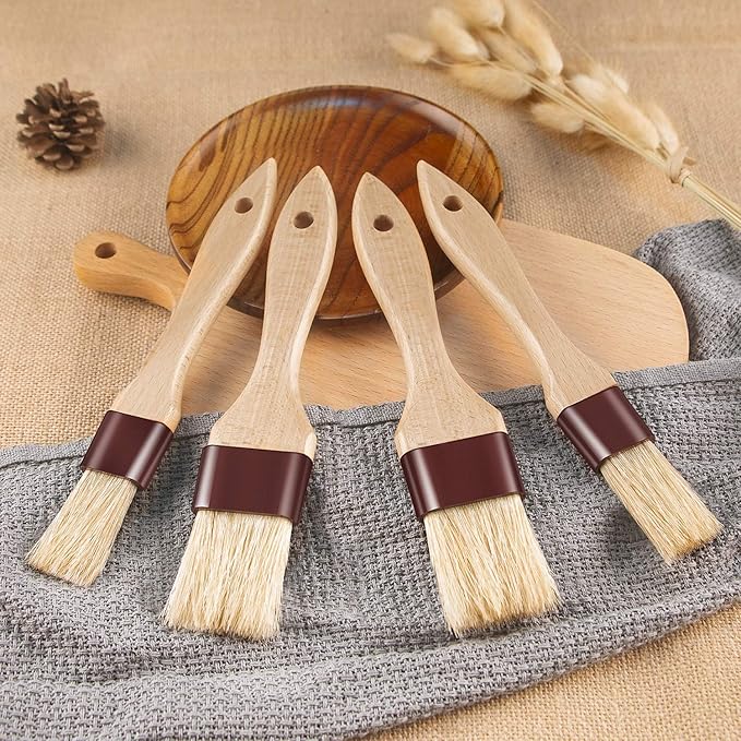 Pastry Brushes for Baking Basting Brush with Boar Bristles and Beech Hardwood Handles Culinary Oil Brush for Barbecue Butter Grill BBQ Sauce Baster Marinade Kitchen Food Cooking Brushes (1.5 inch)