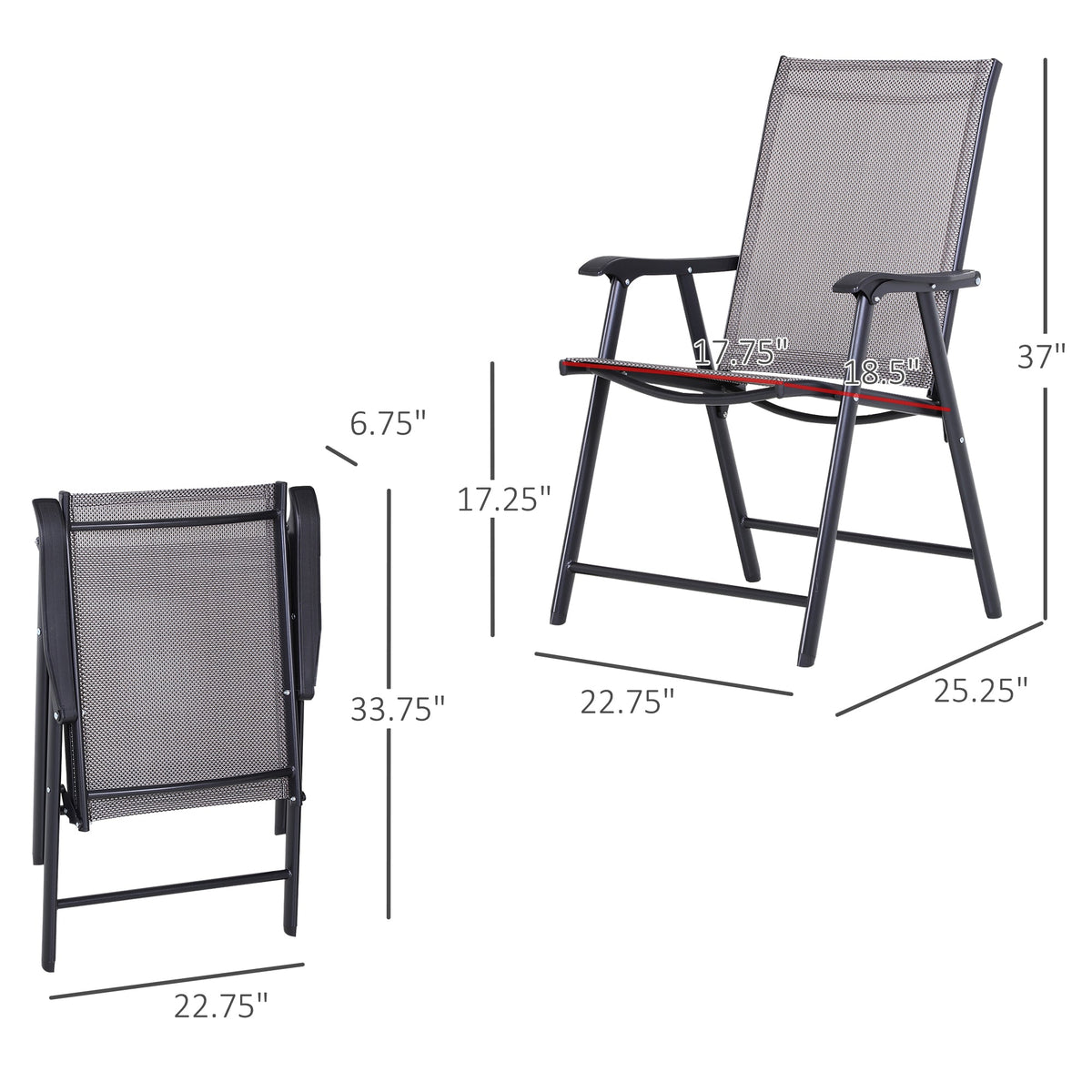 Set of 4 Outdoor Folding Chairs, Stackable Patio Dining Chairs with Armrests, Metal Frame, Gray