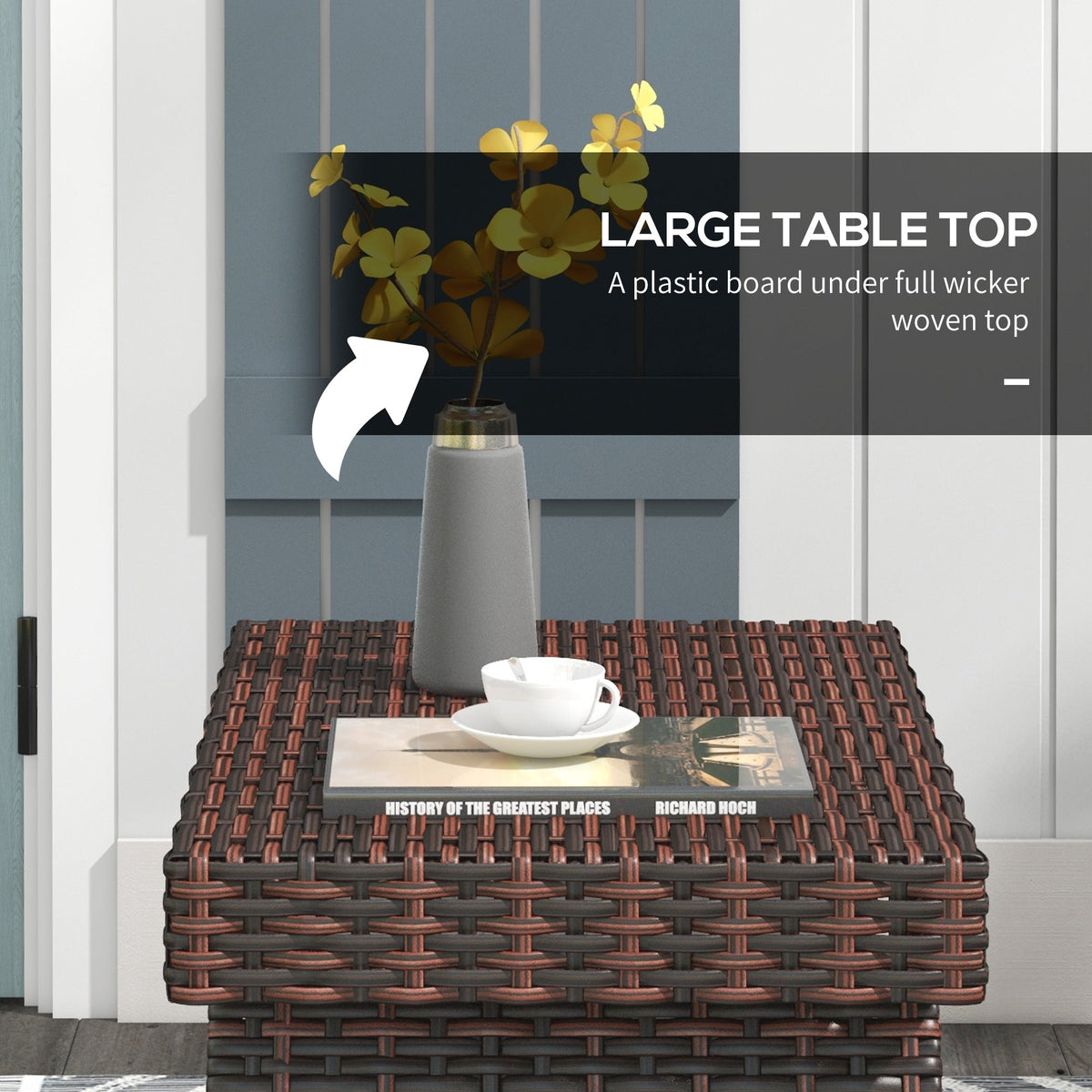 Folding Rattan Side Table, Outdoor End Table, Hand Woven PE Rattan Coffee Table for Balcony, Backyard, Garden, Lawn, Courtyard, Brown, 23.5" x 16.25" x 16.25"
