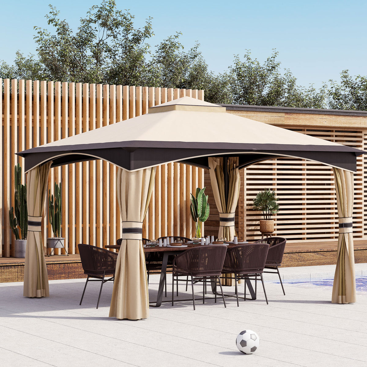 10' x 12' Outdoor Gazebo with Netting, Patio Gazebo Canopy with 2-Tier Soft Top Roof and Steel Frame for Lawn, Garden, Backyard and Deck