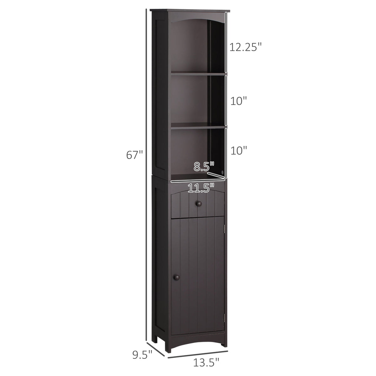 Bathroom Storage Cabinet, Free Standing Bathroom Storage Unit, Tall Linen Tower with 3-Tier Shelves and Drawer, Brown