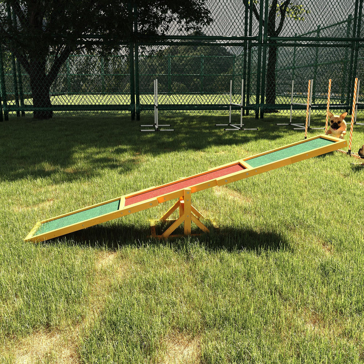 Wooden Dog Agility Seesaw for Balance Training and Exercise, Platform Equipment Run Game Toy, Weather Resistant Pet Supplies, for Outdoor Backyard, 71" L x 12" W x 12" H, Natural