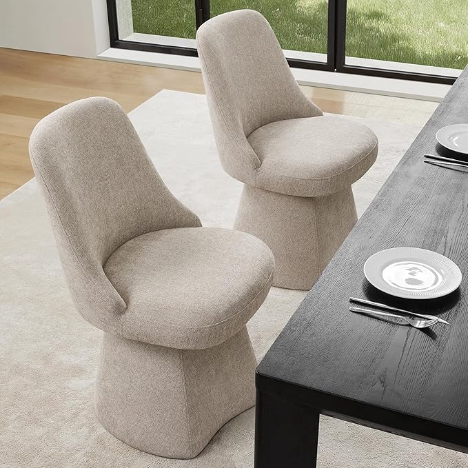 Swivel Dining Chairs Set of 2, Upholstered Mid Century Modern Deskchair with High Back, Linen Fabric Kitchen Chairs for Dining Room, Bedroom, Dressing Room, Khaki