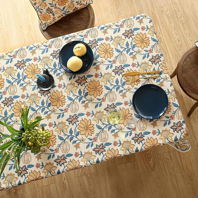 ISAENNE Designer Bohemian Floral Small Rectangle Tablecloth,Linen Colorful Table Cloth,Wrinkle Resistant Decor Tablecloths for Dining Thanksgiving Kitchen Party Christmas,55"*71"-Estevan B
