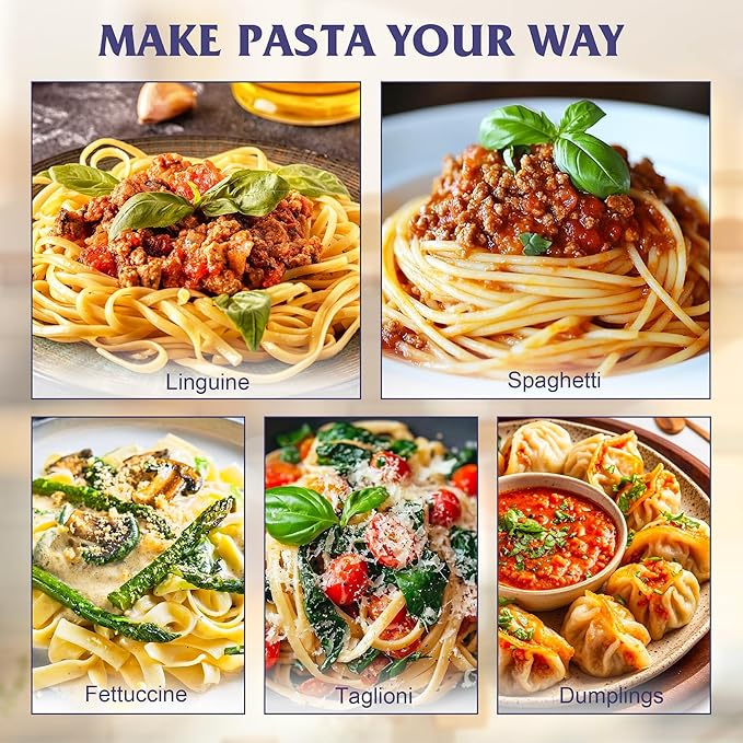 Pasta Maker Machine Set with Pasta Drying Rack Noodle Maker Machine 9 Adjustable Thickness Settings, Gifts for Her 2-in-1 Rollers & Cutter for Spaghetti, Fettuccine, Lasagna & More