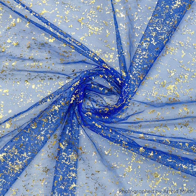 Artoid Mode 3PCS Blue Gold Gauze Table Runner 120 Inch 10FT, Glitter Metallic Foil Sheer Dining Wedding Anniversary Holiday Table Decor for Home Party