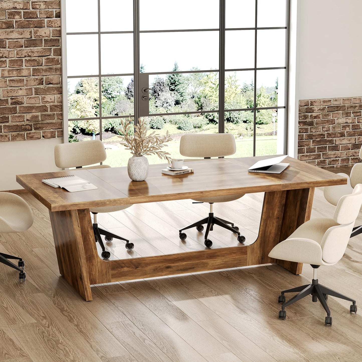 1Easylife 70.87 Inches Long Executive Desk, Brown Wooden Computer Desk, Industrial Simple Study Writing Table, Large Workstation Business Furniture for Home Office