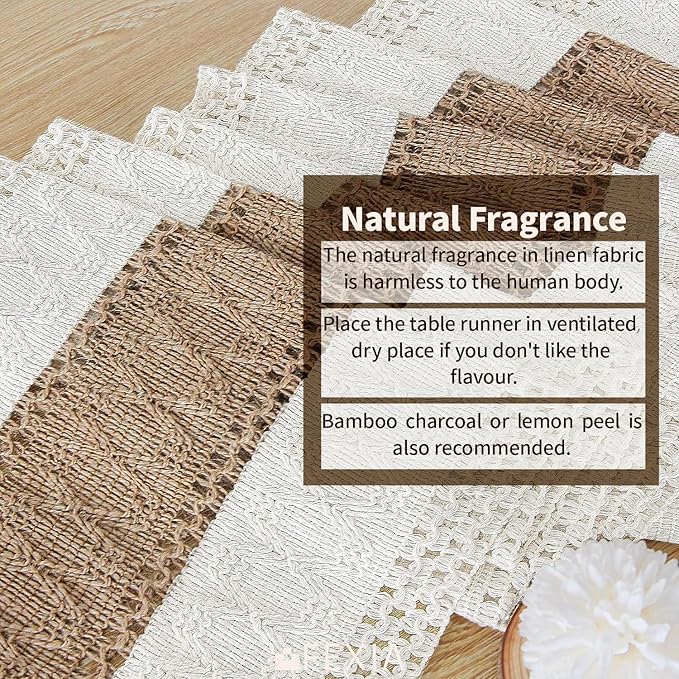 FEXIA Boho Table Runner for Thanksgiving Home Decor with Tassels 36 Inches Long Farmhouse Rustic Table Runner Cream & Brown Macrame for Boho Dining Bedroom Decor Rustic Bridal Shower (12x36 Inches)