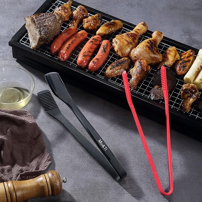 Mu&Ti Silicone Kitchen Tongs 11 Inch Spatula Silicone Toast Tongs Salad Tongs for Cooking Salad BBQ Serving Toast Grilling Locking Frying Baking Steak(Red)