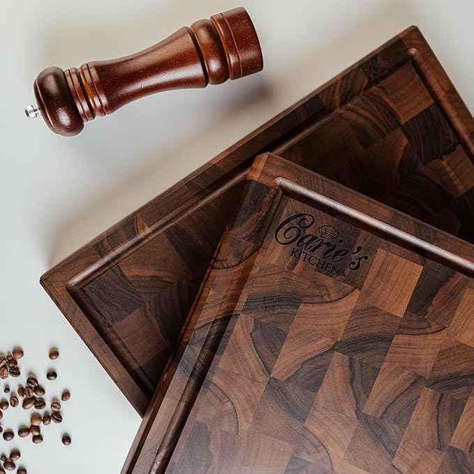 Handmade Personalized Walnut End Grain Cutting Board – Custom Engraved Wood Chopping Block, Perfect Gift for Home Chefs by GrainWoods (19x13x2 Inches)
