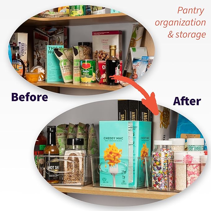 ClearSpace Plastic Pantry Organization and Storage Bins with Removable Dividers – Perfect Kitchen Organization or Kitchen Storage – Refrigerator Organizer Bins, Cabinet Organizers (4 Pack XL)